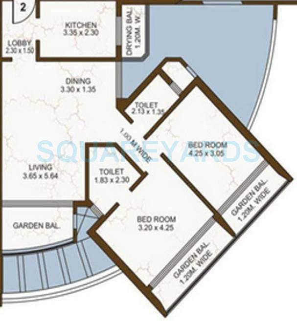 Floor plan of 2 BHK 1325 Sq. Ft. Apartment in DB Realty Orchid Enclave, Mumbai