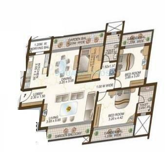 Floor plan of 3 BHK 1675 Sq. Ft. Apartment in DB Realty Orchid Enclave, Mumbai