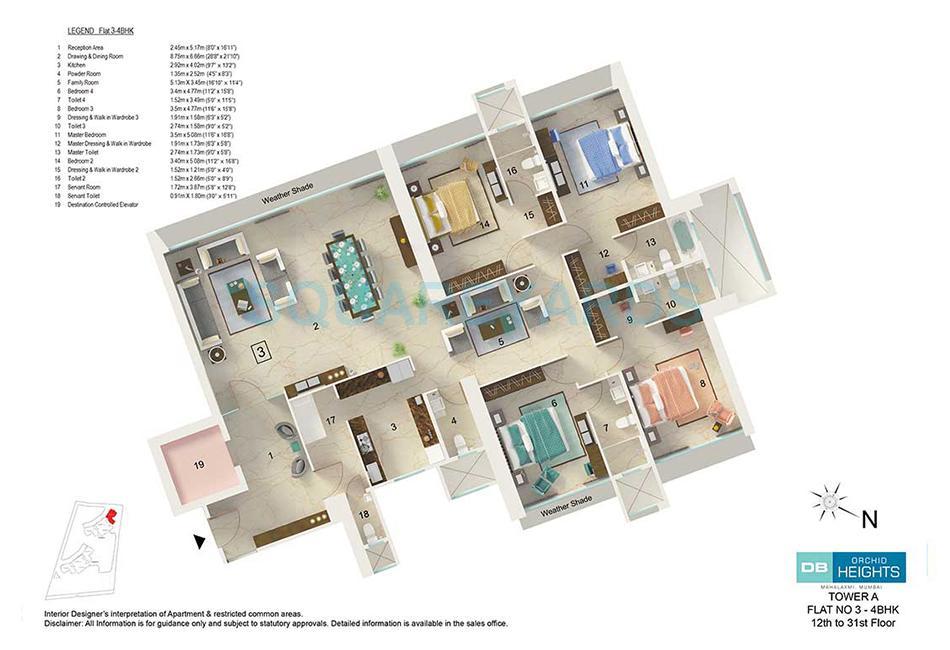 Floor plan of 4 BHK 3700 Sq. Ft. Apartment in DB Realty Orchid Heights, Mumbai