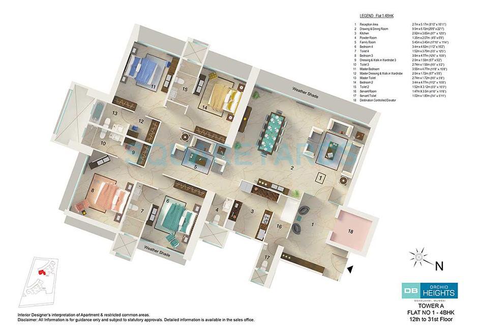 Floor plan of 4 BHK 4300 Sq. Ft. Apartment in DB Realty Orchid Heights, Mumbai