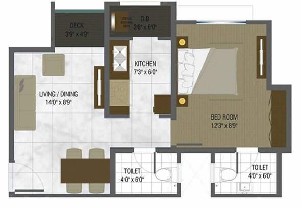Floor plan of 1 BHK 585 Sq. Ft. Apartment in DB Realty Orchid Ozone, Mumbai