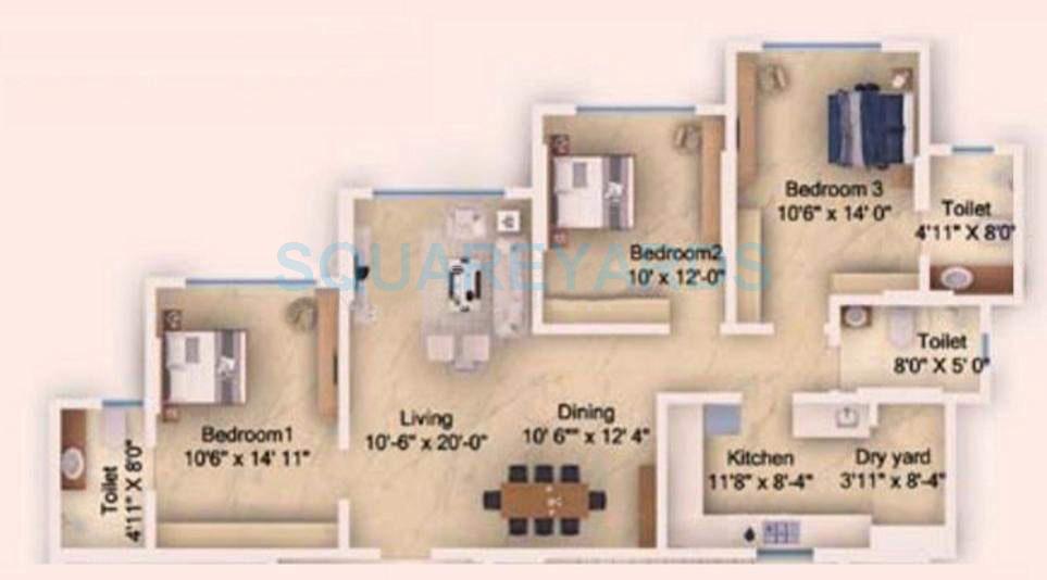 3 BHK 1232 Sq. Ft. Apartment