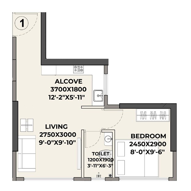 1 BHK 308 Sq. Ft. Apartment
