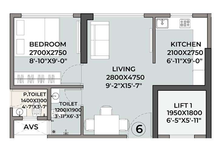 1 BHK 360 Sq. Ft. Apartment