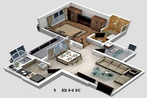 Floor plan of 1 BHK 495 Sq. Ft. Apartment in DE D Emerald Tower, Mumbai