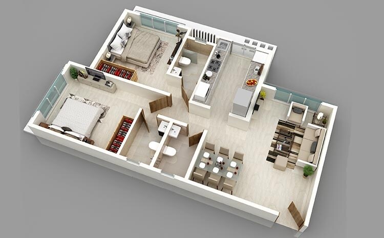 Floor plan of 2 BHK 696 Sq. Ft. Apartment in Dedhia Central Palace, Mumbai