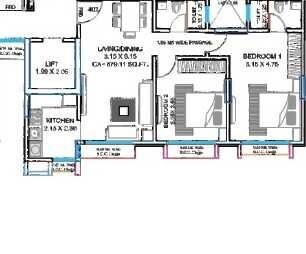 Floor plan of 3 BHK 807 Sq. Ft. Apartment in Deepanjali CHS, Mumbai