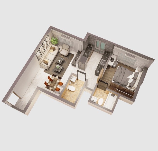 Floor plan of 1 BHK 421 Sq. Ft. Apartment in Dem Icon, Mumbai