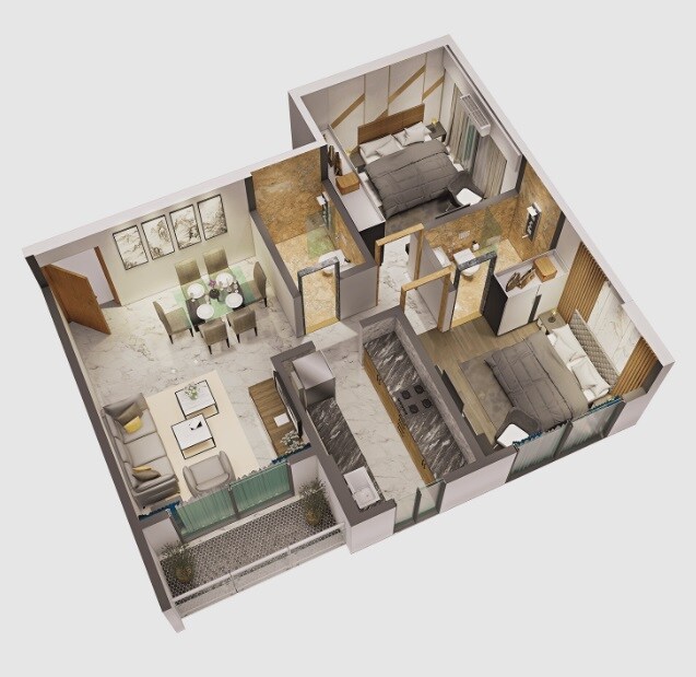 Floor plan of 2 BHK 602 Sq. Ft. Apartment in Dem Icon, Mumbai