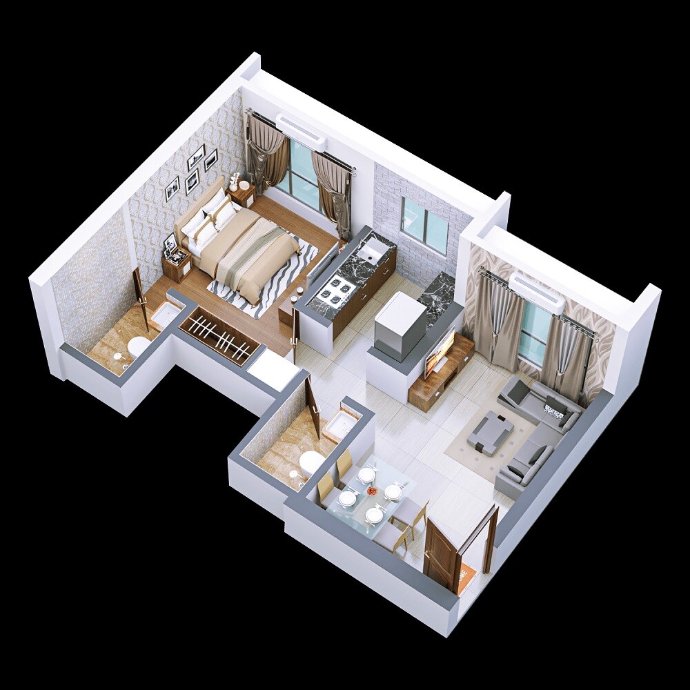 Floor plan of 1 BHK Apartment - 322 sq. ft. in Dem Phoenix, Mumbai