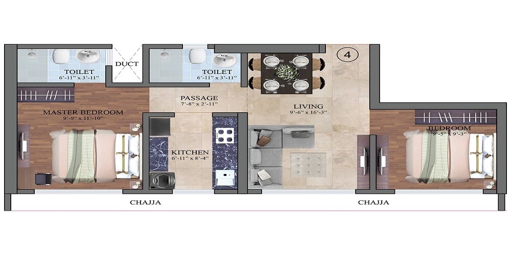 Floor plan of 2 BHK Apartment - 520 sq. ft. in Dem Phoenix, Mumbai