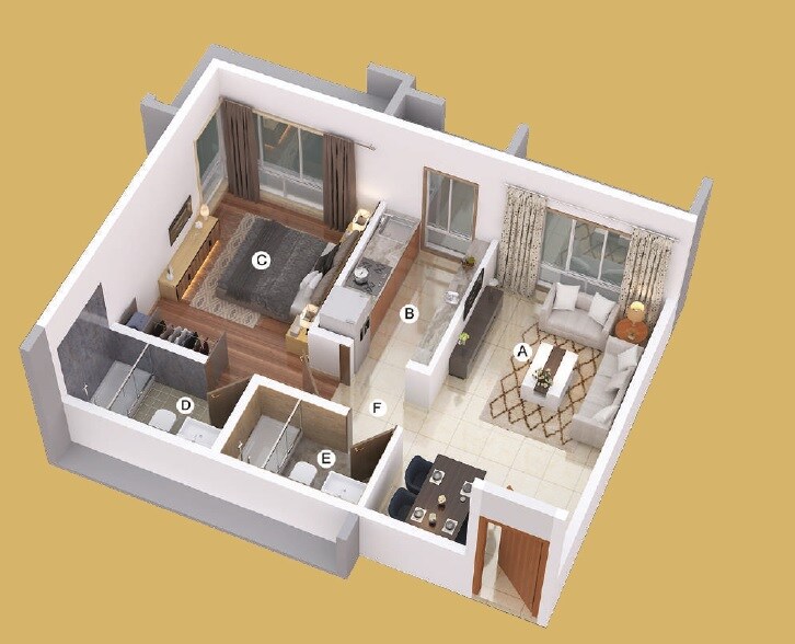 Floor plan of 1 BHK 360 Sq. Ft. Apartment in Deraiya Iconico, Mumbai