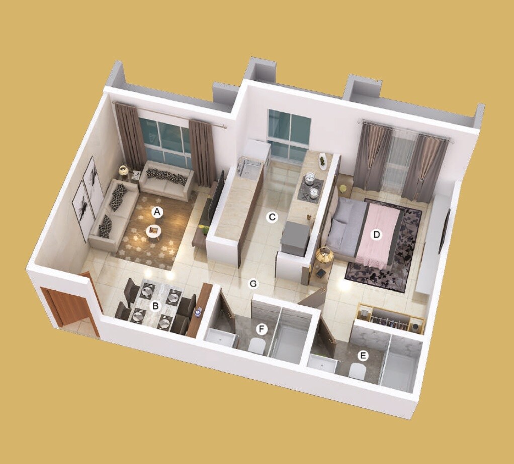 Floor plan of 1 BHK 425 Sq. Ft. Apartment in Deraiya Iconico, Mumbai