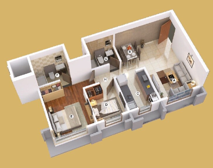 Floor plan of 2 BHK 575 Sq. Ft. Apartment in Deraiya Iconico, Mumbai