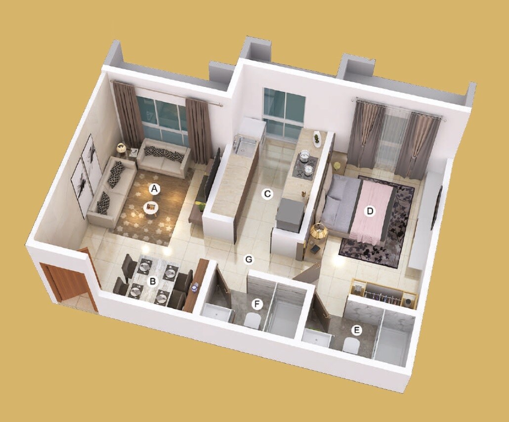 Floor plan of 2 BHK 738 Sq. Ft. Apartment in Deraiya Iconico, Mumbai