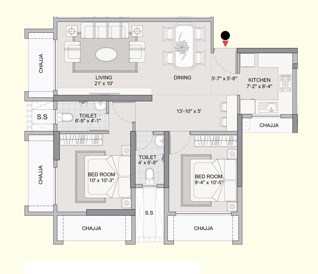 Floor plan of 2 BHK 640 Sq. Ft. Apartment in Dev Leo Tower, Mumbai