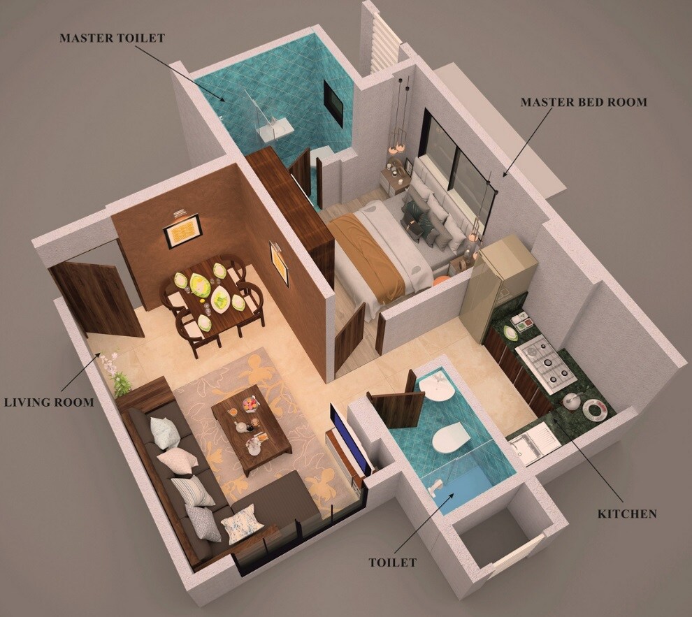 Floor plan of 1 BHK 419 Sq. Ft. Apartment in Devika Towers, Mumbai
