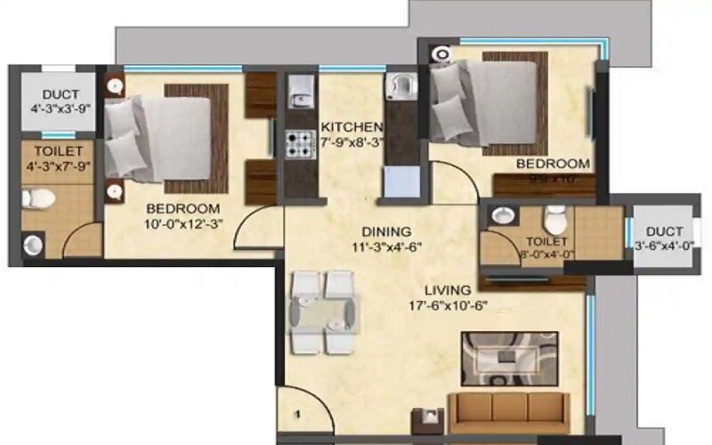 Floor plan of 2 BHK 711 Sq. Ft. Apartment in Devnani Kailasa, Mumbai