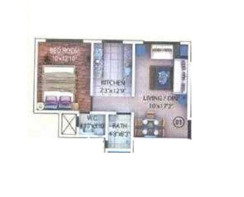Floor plan of 1 BHK 465 Sq. Ft. Apartment in Devtaa Vijay Chs, Mumbai