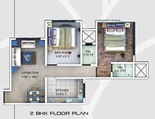 Floor plan of 2 BHK 562 Sq. Ft. Apartment in Devtaa Vijay Chs, Mumbai