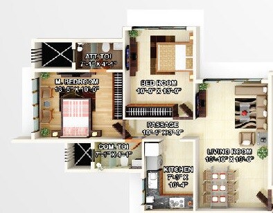 Floor plan of 2 BHK 584 Sq. Ft. Apartment in DGS Sheetal Airwings, Mumbai