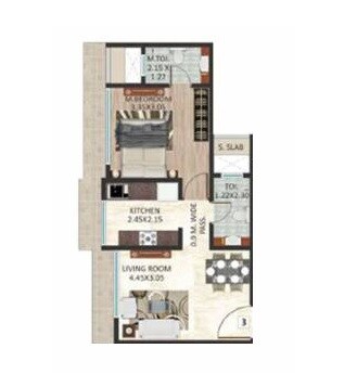 Floor plan of 1 BHK 399 Sq. Ft. Apartment in DGS Sheetal Aniket, Mumbai