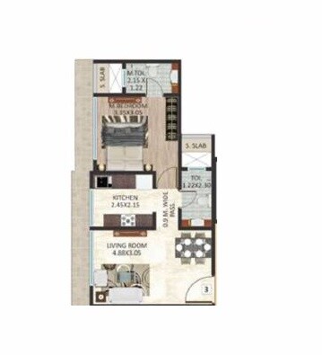 Floor plan of 1 BHK 431 Sq. Ft. Apartment in DGS Sheetal Aniket, Mumbai