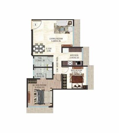 Floor plan of 2 BHK 625 Sq. Ft. Apartment in DGS Sheetal Aniket, Mumbai