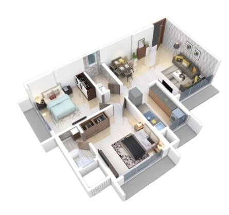 Floor plan of 2 BHK 615 Sq. Ft. Apartment in DGS Sheetal Dharmaraj, Mumbai