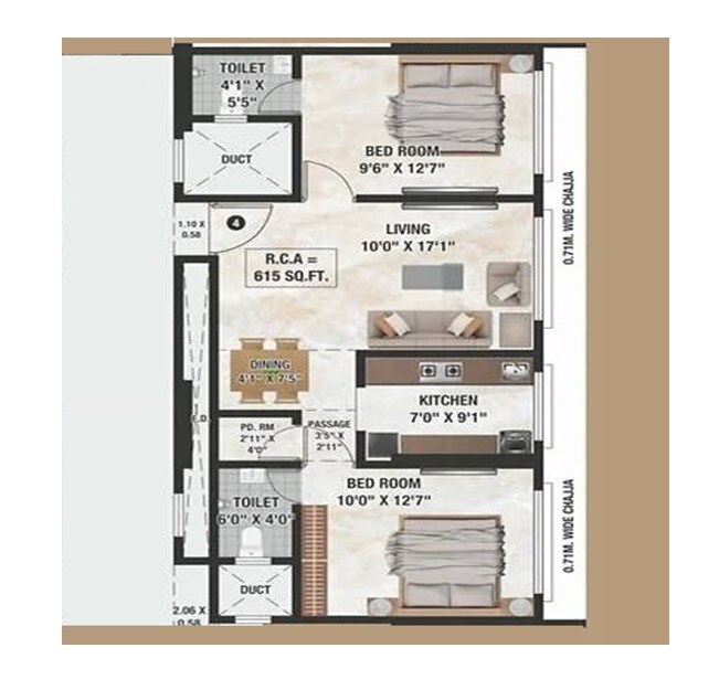 Floor plan of 2 BHK 615 Sq. Ft. Apartment in DGS Sheetal Ekta, Mumbai