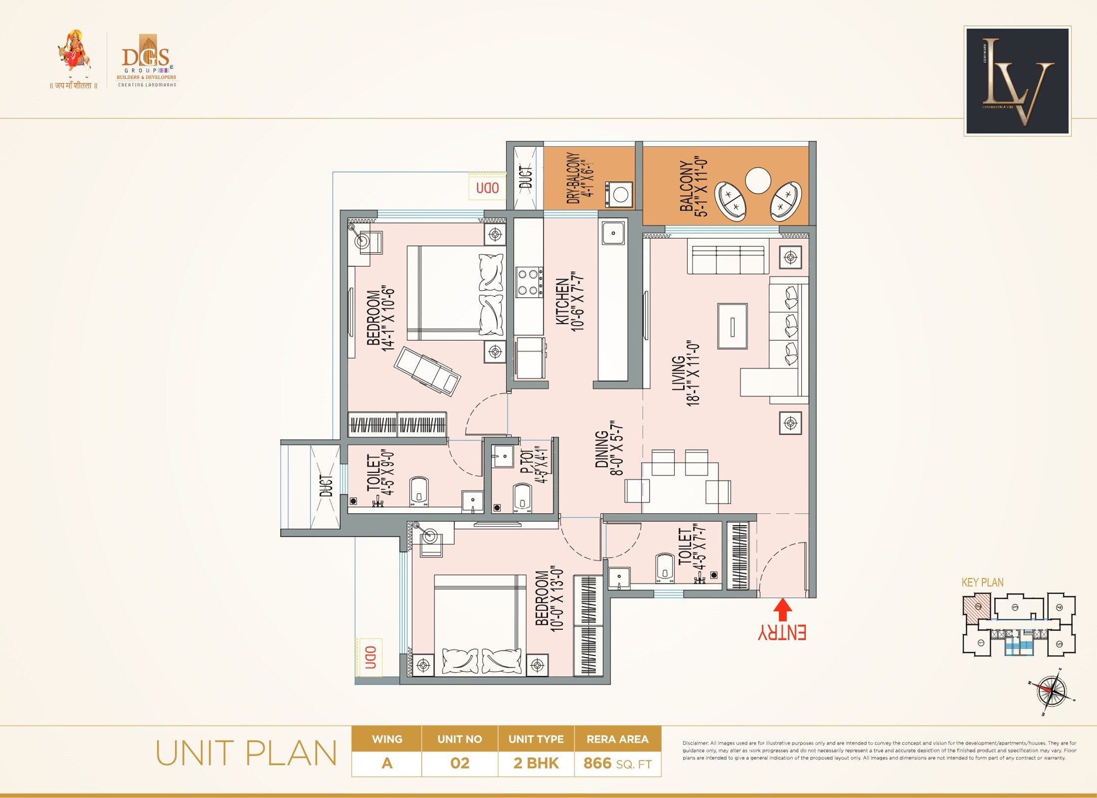 2 BHK 866 Sq. Ft. Apartment