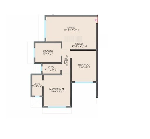 Floor plan of 2 BHK 602 Sq. Ft. Apartment in DGS Sheetal Grandeur, Mumbai