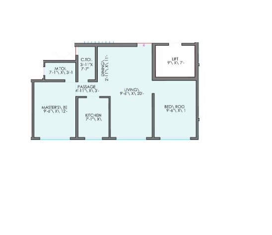 Floor plan of 2 BHK 646 Sq. Ft. Apartment in DGS Sheetal Grandeur, Mumbai