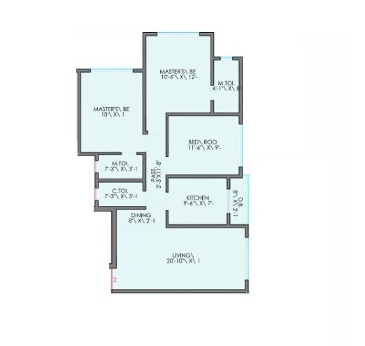 Floor plan of 3 BHK 1075 Sq. Ft. Apartment in DGS Sheetal Grandeur, Mumbai