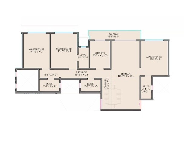 Floor plan of 3 BHK 851 Sq. Ft. Apartment in DGS Sheetal Grandeur, Mumbai