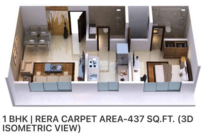 Floor plan of 1 BHK 437 Sq. Ft. Apartment in DGS Sheetal Inder Mohini, Mumbai