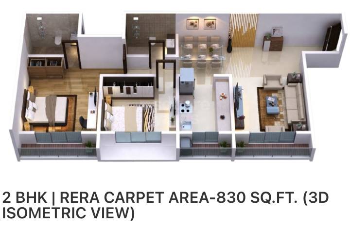Floor plan of 2 BHK 830 Sq. Ft. Apartment in DGS Sheetal Inder Mohini, Mumbai