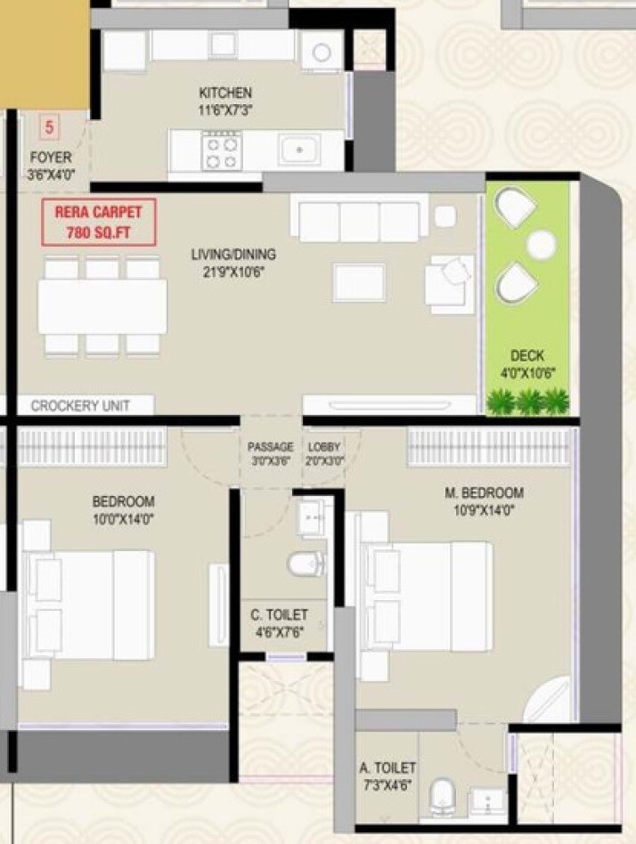 Floor plan of 2 BHK 780 Sq. Ft. Apartment in DGS Sheetal Infinity, Mumbai