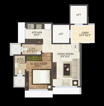 Floor plan of 1 BHK 317 Sq. Ft. Apartment in DGS Sheetal Krupa, Mumbai