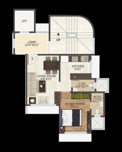 Floor plan of 1 BHK 399 Sq. Ft. Apartment in DGS Sheetal Krupa, Mumbai