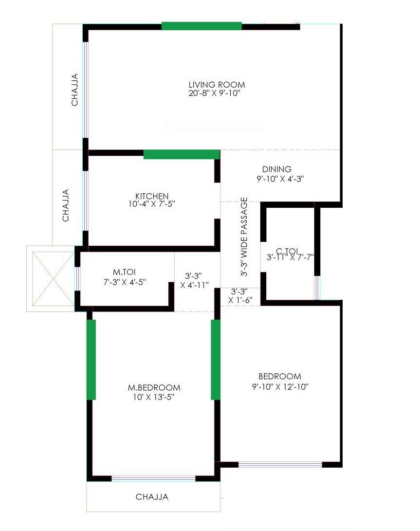 Floor plan of 2 BHK 496 Sq. Ft. Apartment in DGS Sheetal Meghdoot, Mumbai