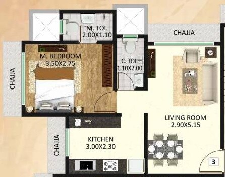Floor plan of 1 BHK 366 Sq. Ft. Apartment in DGS Sheetal Om Jay Aradhana, Mumbai