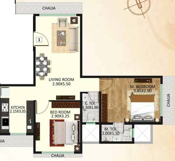 Floor plan of 2 BHK 578 Sq. Ft. Apartment in DGS Sheetal Om Jay Aradhana, Mumbai