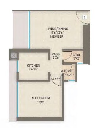 Floor plan of 1 BHK 305 Sq. Ft. Apartment in DGS Sheetal Regalia, Mumbai