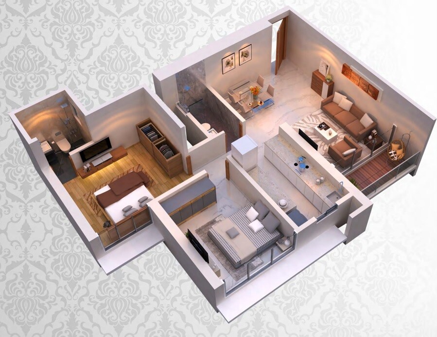 Floor plan of 2 BHK 472 Sq. Ft. Apartment in DGS Sheetal Regalia, Mumbai