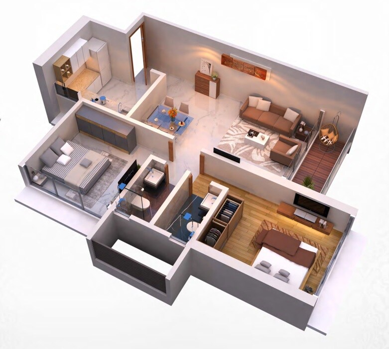 Floor plan of 2 BHK 693 Sq. Ft. Apartment in DGS Sheetal Regalia, Mumbai