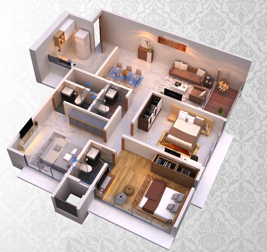 Floor plan of 3 BHK 941 Sq. Ft. Apartment in DGS Sheetal Regalia, Mumbai