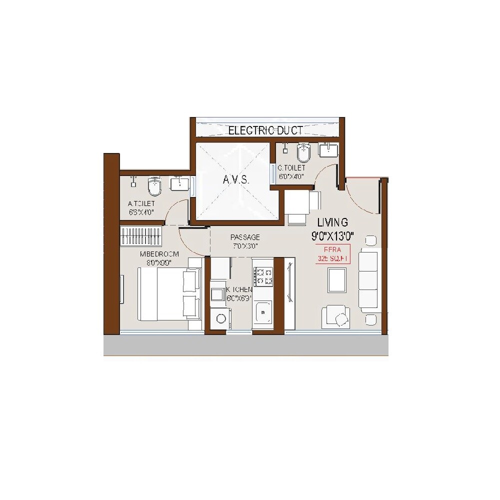 Floor plan of 1 BHK 325 Sq. Ft. Apartment in DGS Sheetal Sahyog, Mumbai