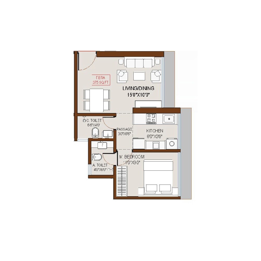 1 BHK 375 Sq. Ft. Apartment