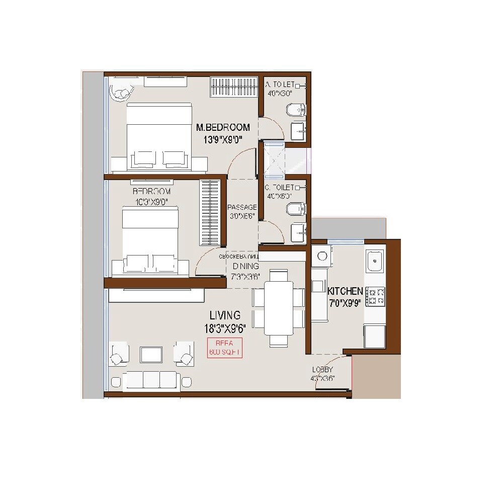 2 BHK 600 Sq. Ft. Apartment